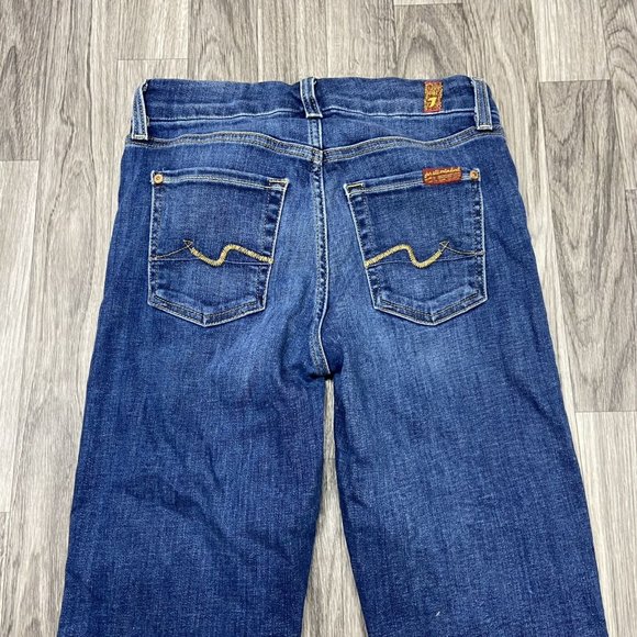 FOR ALL 7 MANKIND Boot Cut Stretch Blue Denim Cropped Jeans Women's Size 26 - Picture 5 of 12